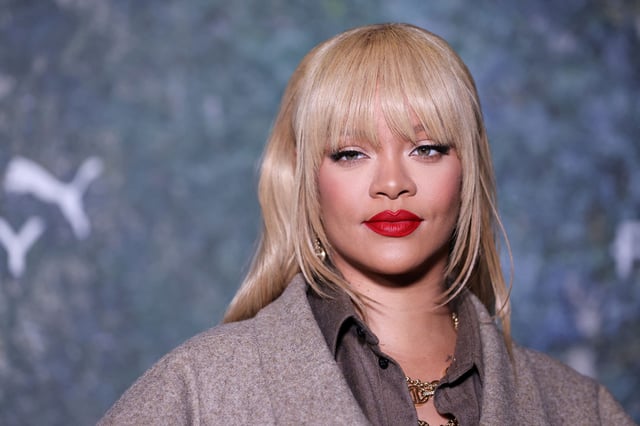 Rihanna poses as she arrives for the Fenty X Puma Creeper Phatty Earth Tone launch party in London, Britain, April 17, 2024.
