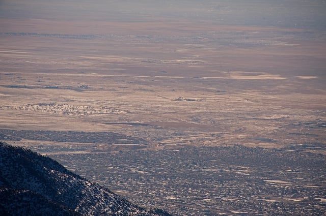 A scene looking southwest from Sandia Peak of Kirtland Air Force Base in Albuquerque, N.M.