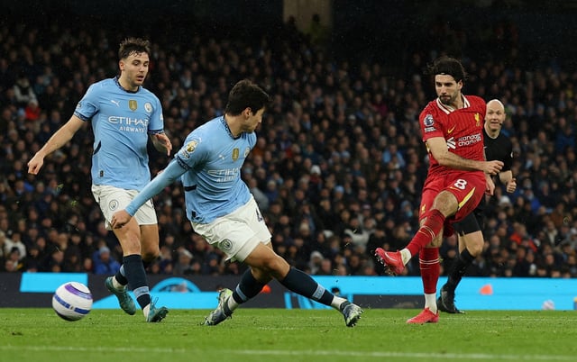 Soccer Football - Premier League - Manchester City v Liverpool - Etihad Stadium, Manchester, Britain - February 23, 2025 Liverpool's Dominik Szoboszlai scores their second goal Action Images via Reuters/Lee Smith