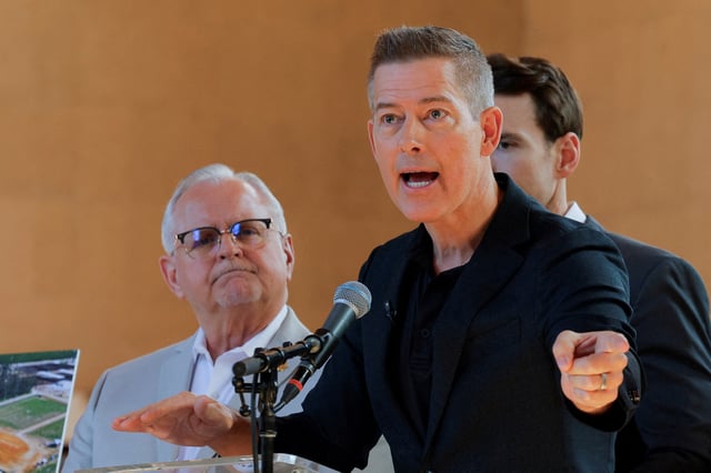U.S. Transportation Secretary Sean Duffy holds a press conference about high speed rail at Union Station in downtown Los Angeles, California, U.S., February 20, 2025. REUTERS/Mike Blake/File Photo