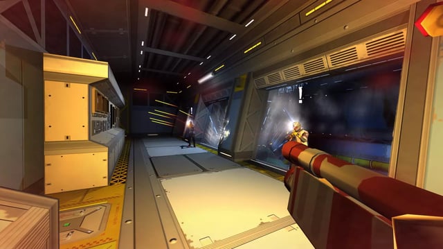 Fighting enemies on a space station