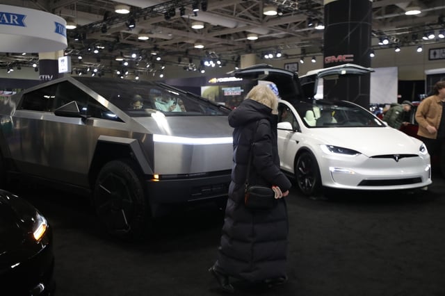 The Tesla Cybertruck and other Tesla EVs on display at the Canadian International Auto Show at Metro Convention Centre in Toronto, Ontario. Morgan Stanley&#39;s Adam Jonas has a different view of its core business.