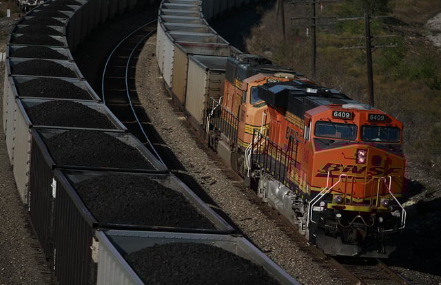 A Burlington Northern Santa Fe Railroad locomotive sits on the tracks November 3, 2009 in Fort Worth, Texas.