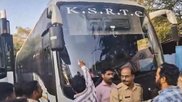 Following suspension of bus services between Maharashtra and Karnataka for the third day on Monday, passengers faced difficulty and were forced to use private mode of transport. (PTI)