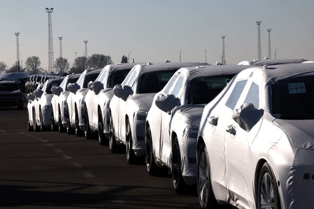 New cars are seen parked in the port of Zeebrugge, Belgium, October 24, 2024. REUTERS/Yves Herman/File Photo