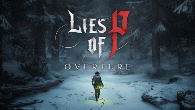 Artwork for Lies of P: Overture showing a lone figure march through a snowy forest.