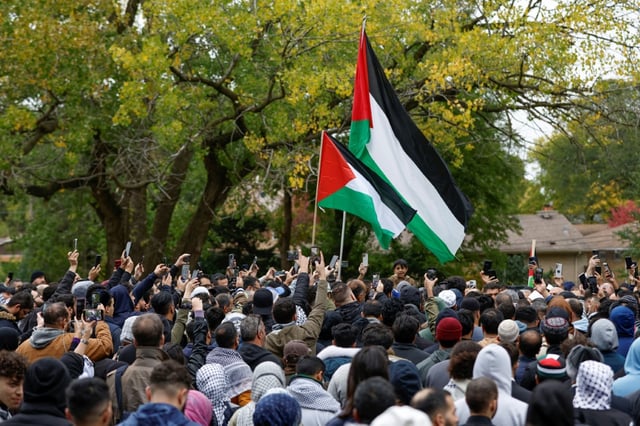 Family and community members attend the October 16, 2023 funeral for six-year-old Wadea Al-Fayoumi in LaGrange, Illinois