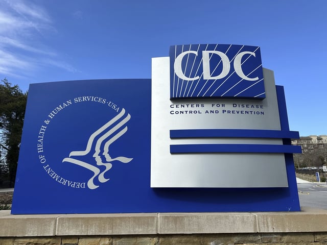 A sign stands at an entrance to the main campus of the Center for Disease Control and Prevention (CDC) in Atlanta, Georgia, Friday, Feb. 14, 2025.