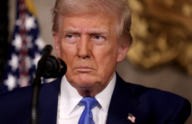 .S. President Donald Trump delivers remarks after signing an executive order on expanding access to IVF at his Mar-a-Lago resort on February 18, 2025 in Palm Beach, Florida.