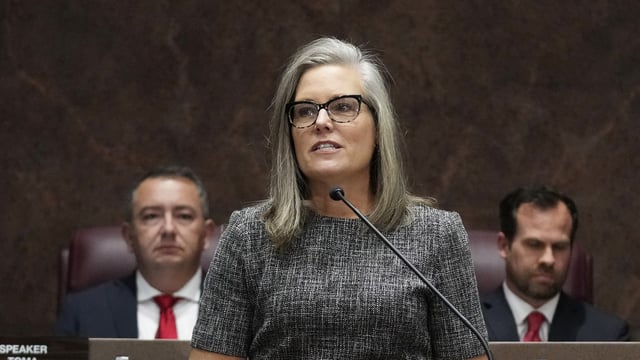 Gov. Katie Hobbs delivers her state of the state address at the Arizona Capitol in Phoenix, on Jan. 9, 2023.