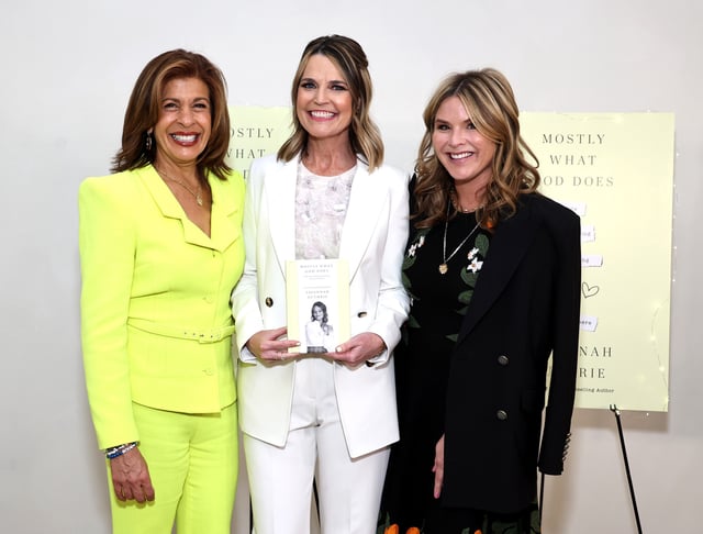 Jenna Bush-Hager, Savannah Guthrie and Hoda Kotb attend the &#34;Mostly What God Does&#34; book presentation on February 21, 2024 in New York City.