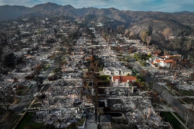 This Pacific Palisades neighborhood in Los Angeles, seen here Feb. 3, was almost entirely destroyed by fire. State Farm, California&#39;s largest insurer, is reporting billions of dollars in losses from the Palisades and Eaton fires.