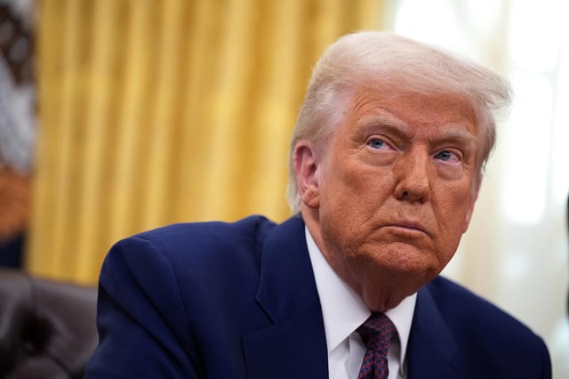 President Donald Trump delivers remarks after signing an executive order on reciprocal tariffs in the Oval Office at the White House on February 13, in Washington, DC.