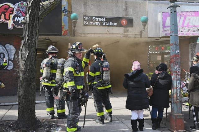 Firefighters and emergency responders are seen at the scene as the FDNY mobilizes in response to a smoke condition near the 191st Street train station.
