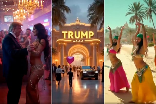 The AI-generated video Trump shared depicts him dancing in a club, a &#39;Trump Gaza&#39; hotel on the strip and bearded women on the beach.