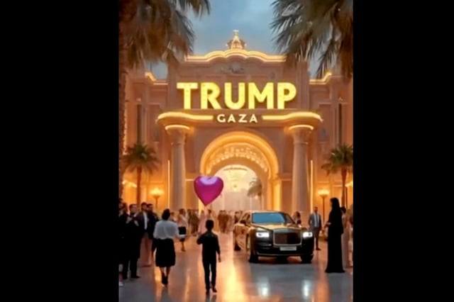 Donald Trump a mis en scène son avenir imaginé pour Gaza, transformé en station balnéaire de luxe.
