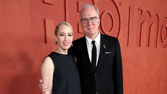 WEST HOLLYWOOD, CALIFORNIA - SEPTEMBER 15: (L-R) Carrie Coon and Tracy Letts attend the HBO &amp; Max Post-Emmy Reception at San Vicente Bungalows on September 15, 2024 in West Hollywood, California.