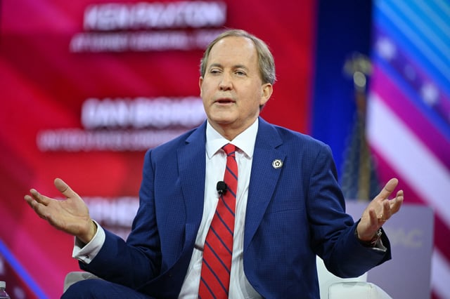 Texas Attorney General Ken Paxton speaks during the annual Conservative Political Action Conference (CPAC) meeting on February 23, 2024, in National Harbor, Maryland.