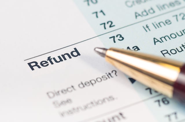 Stock image/file photo: Close up of income tax return refund section.