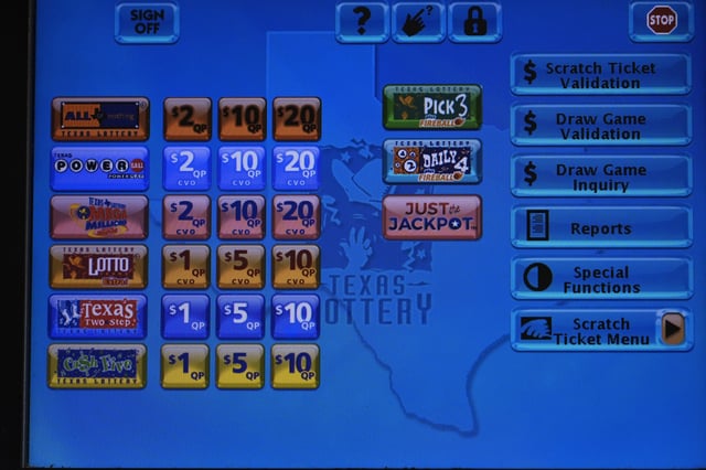 A Texas Lottery sales terminal screen is shown at Fuel City in Dallas, Wednesday, Feb. 26, 2025. (AP Photo/LM Otero)