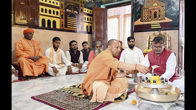 Uttar Pradesh Chief Minister Yogi Adityanath performs rituals at the Gorakhnath temple on the occasion of Mahashivratri (Sourced)