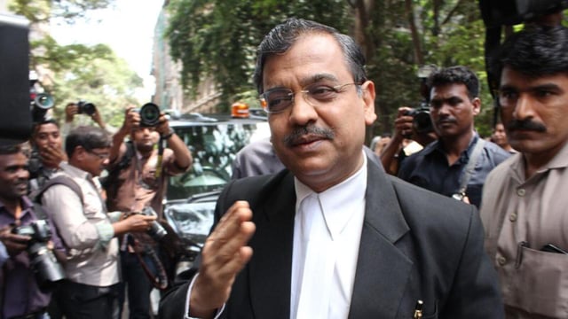 Mumbai May 16 - Ujwal Nikam at tada Session Court- Bollywood actor Sanjay Dutt today surrendered before a special TADA sessions court in Mumbai to serve the remaining three and a half years of a five-year sentence under the Arms Act. .India ,2013 May 16-(photo by Praful Gangurde ) (Hindustan Times)