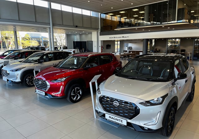 Cars are seen on display at a showroom of a Nissan dealership in Melrose, South Africa, July 16, 2024. REUTERS/Siphiwe Sibeko/File Photo