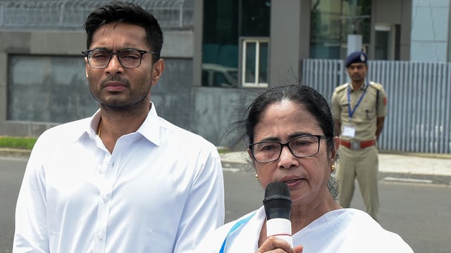 West Bengal chief minister Mamata Banerjee and Trinamool Congress general secretary Abhishek Banerjee in Kolkata.