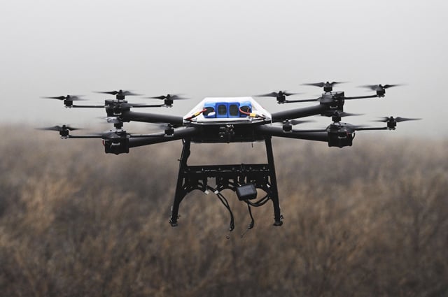 A Baba Yaga UAV of the Ukrainian Armed Forces adapted by the Russian forces flies during a test in field conditions in the Krasnoarmeysk (Pokrovsk) sector of the frontline amid Russia&#39;s military operation in Ukraine on December 2, 2024.