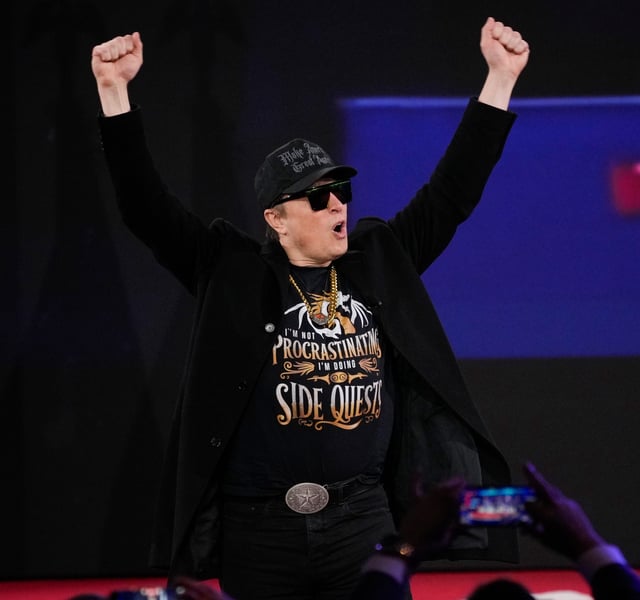 Elon Musk arrives at the Conservative Political Action Conference at the Gaylord National Resort and Convention Center in National Harbor, Maryland on February 20, 2025 at the Gaylord National Resort & Convention Center.