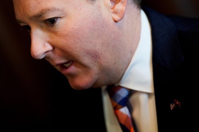 EPA Administrator Lee Zeldin speaks with members of the media following a signing ceremony with members of the West Virginia Congressional Delegation at the EPA headquarters in Washington, D.C., U.S., February 18, 2025. REUTERS/Kent Nishimura/File Photo