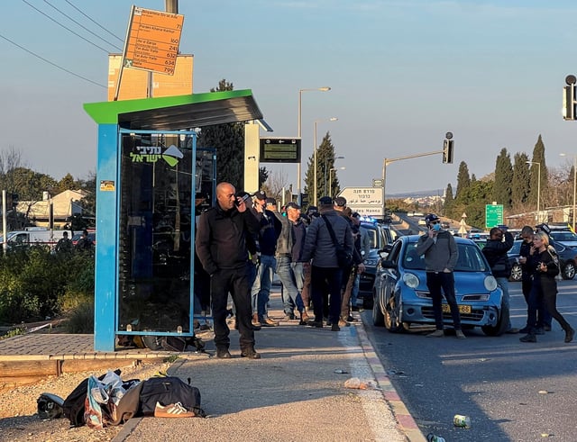 Israeli police work at the scene of a suspected ramming attack, according to local media, near Pardes Hanna Karkur, in Israel, February 27, 2025. REUTERS/Miro Maman