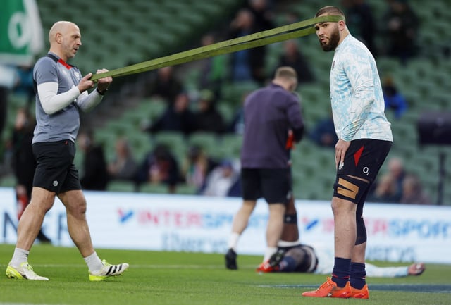 Rugby Union - Six Nations Championship - Ireland v England - Aviva Stadium, Dublin, Ireland - February 1, 2025 England's George Martin during the warm up before the match REUTERS/Clodagh Kilcoyne/File Photo