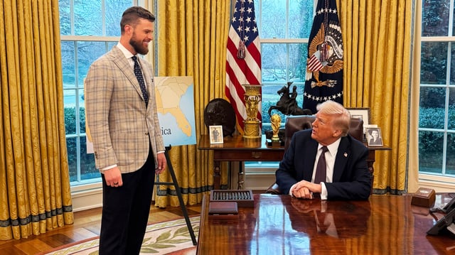 Kansas City Chiefs Harrison Butker meets President Donald Trump.