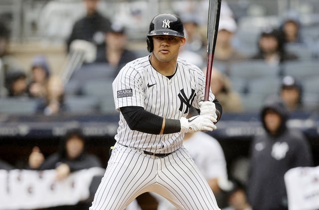 NEW YORK, NEW YORK - SEPTEMBER 28: (NEW YORK DAILIES OUT) Jasson Dominguez #89 of the New York Yankees in action against the Pittsburgh Pirates at Yankee Stadium on September 28, 2024 in New York City. The Pirates defeated the Yankees 9-4.