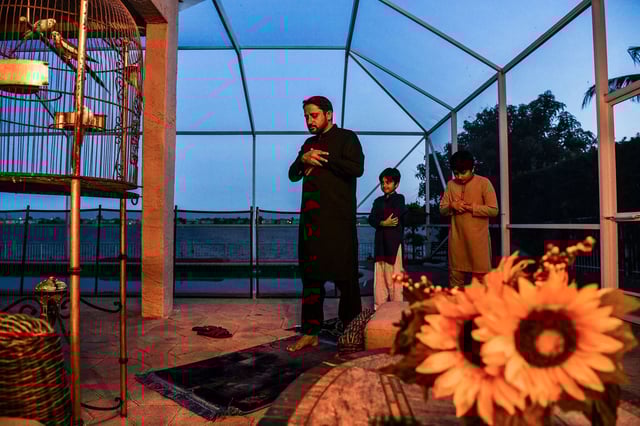 Zahoor Akbar, originally from Pakistan, offers Ramadan prayers at his home in Miramar, Florida, on May 2, 2021.