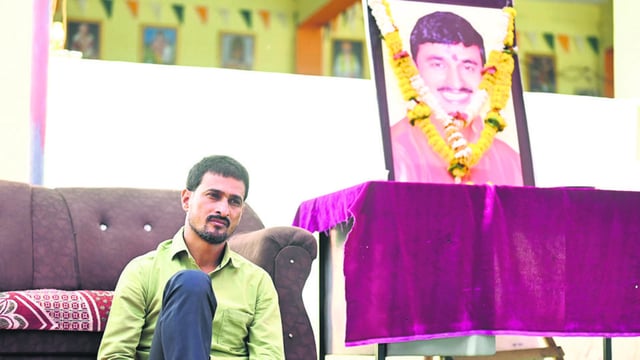 Beed, India. Feb 21, 2025: Dhananjay Deshmukh brother of sarpanch Santosh Deshmukh outside his home at Masajog village. Santosh Deshmukh was brutally killed on December 9, 2024 by men associated with local strongman. Beed, India. Feb 21, 2025. (Photo by Raju Shinde/HT Photo) (Hindustan Times)