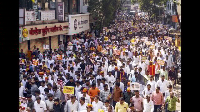 Maratha community members during a protest march to condemn the murder of Beed sarpanch Santosh Deshmukh. (PTI FILE)