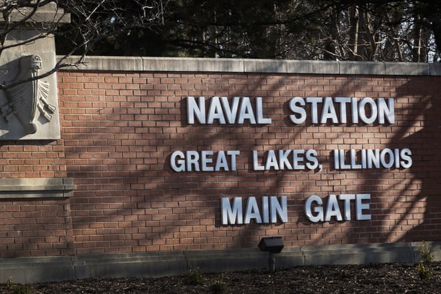 The main gate at Naval Station Great Lakes in Great Lakes, Ill., on Feb. 27, 2025.