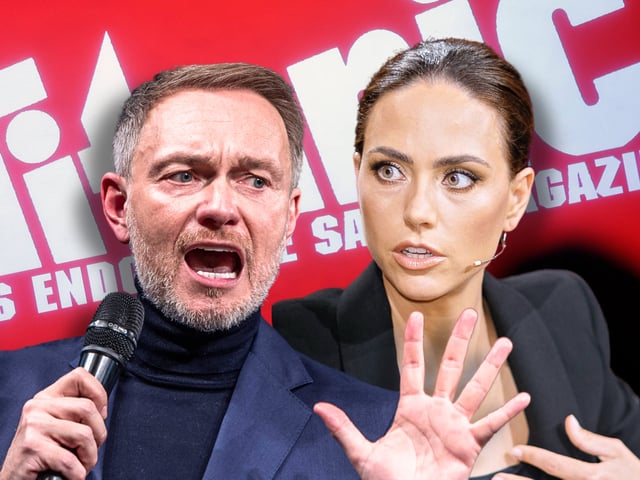Christian Lindner und Franca Lehfeldt können nicht über das Cover der Satire-Zeitschrift "Titanic" lachen