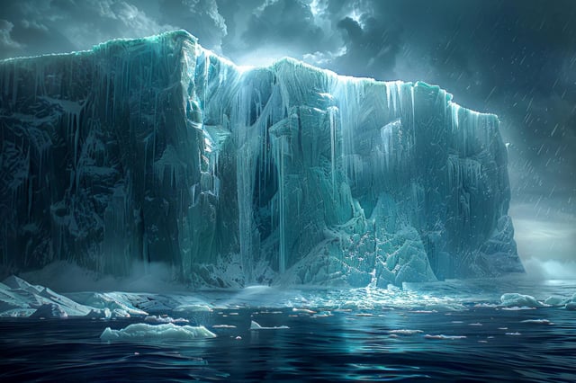 Majestic Iceberg Rising Above Ocean Waters in a Mysterious Arctic Seascape Scene