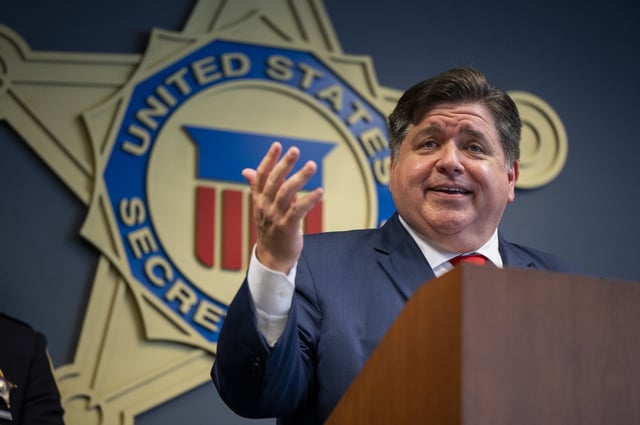 Illinois Governor JB Pritzker speaks during a 2024 United States Secret Service Democratic National Convention security briefing on July 25, 2024 in Chicago, Illinois.