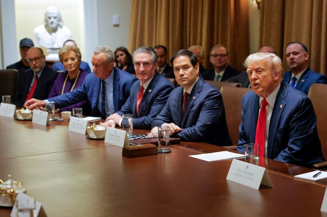 President Donald Trump speaks during a Cabinet meeting at the White House in Washington, Tuesday, Feb. 26, 2025. (Pool via AP)