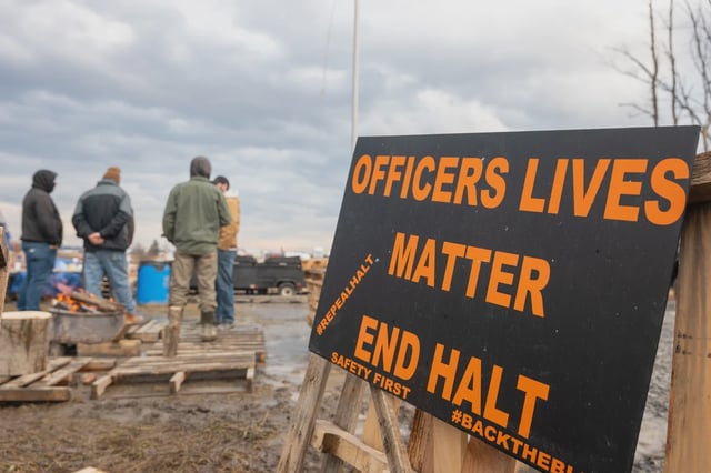 Striking corrections officers demonstrate in Coxsackie, NY on Feb. 27.