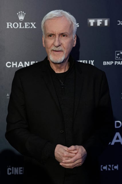 Canadian filmmaker James Cameron poses during a photocall for the opening of the exhibition entitled 'The Art of James Cameron' at the Cinematheque Francaise in Paris on April 3, 2024.