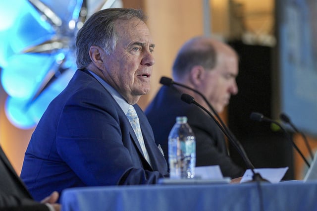 Dec 12, 2024; Chapel Hill, NC, USA;   North Carolina Tar Heels new head coach Bill Belichick speaks to the media at Loudermilk Center for Excellence. Mandatory Credit: Jim Dedmon-Imagn Images/File Photo