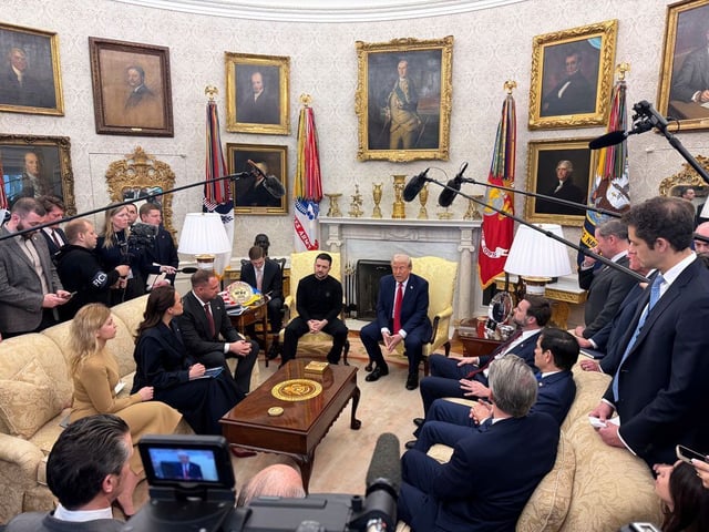A representative of the Russian state-affiliated TASS was not allowed to cover the meeting between U.S. President Donald Trump and Ukraine President Volodymyr Zelenskyy because the TASS reporter wasn&#39;t on the approved list of media for the Oval Office event. (AP/Mstyslav Cherno)