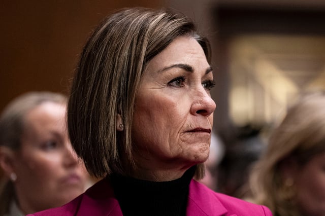 Kim Reynolds, governor of Iowa, during a Senate Health, Education, Labor, and Pensions Committee confirmation hearing in Washington, DC, US, on Thursday, Feb. 13, 2025. 