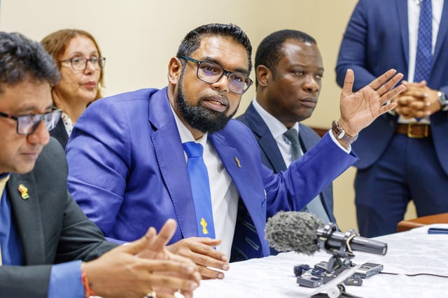 FILE - Guyana's President Irfaan Ali speaks during a press conference in Argyle, St. Vincent, Dec. 14, 2023. (AP Photo/Lucanus D. Ollivierre, File)