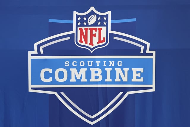 A general view of signage during the NFL Scouting Combine at Lucas Oil Stadium on February 27, 2025 in Indianapolis, Indiana.